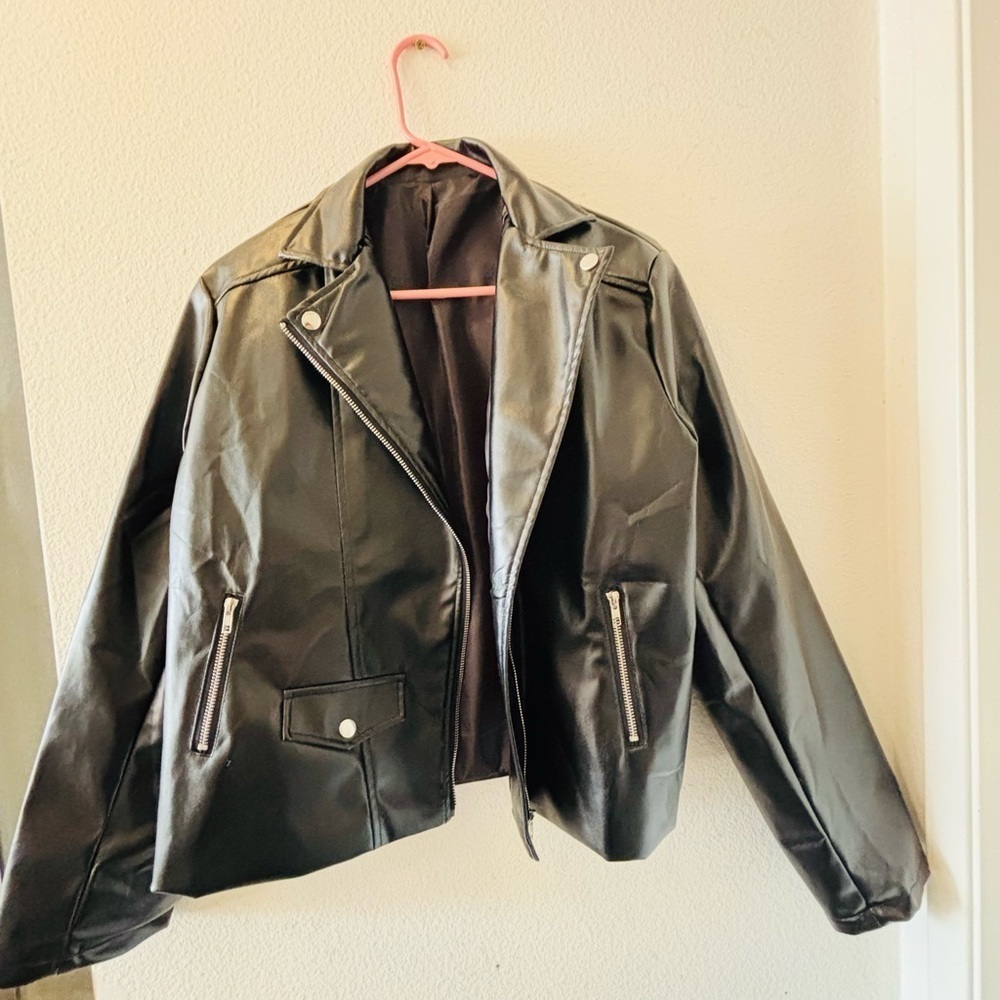 Pleather black biker jacket NWOT